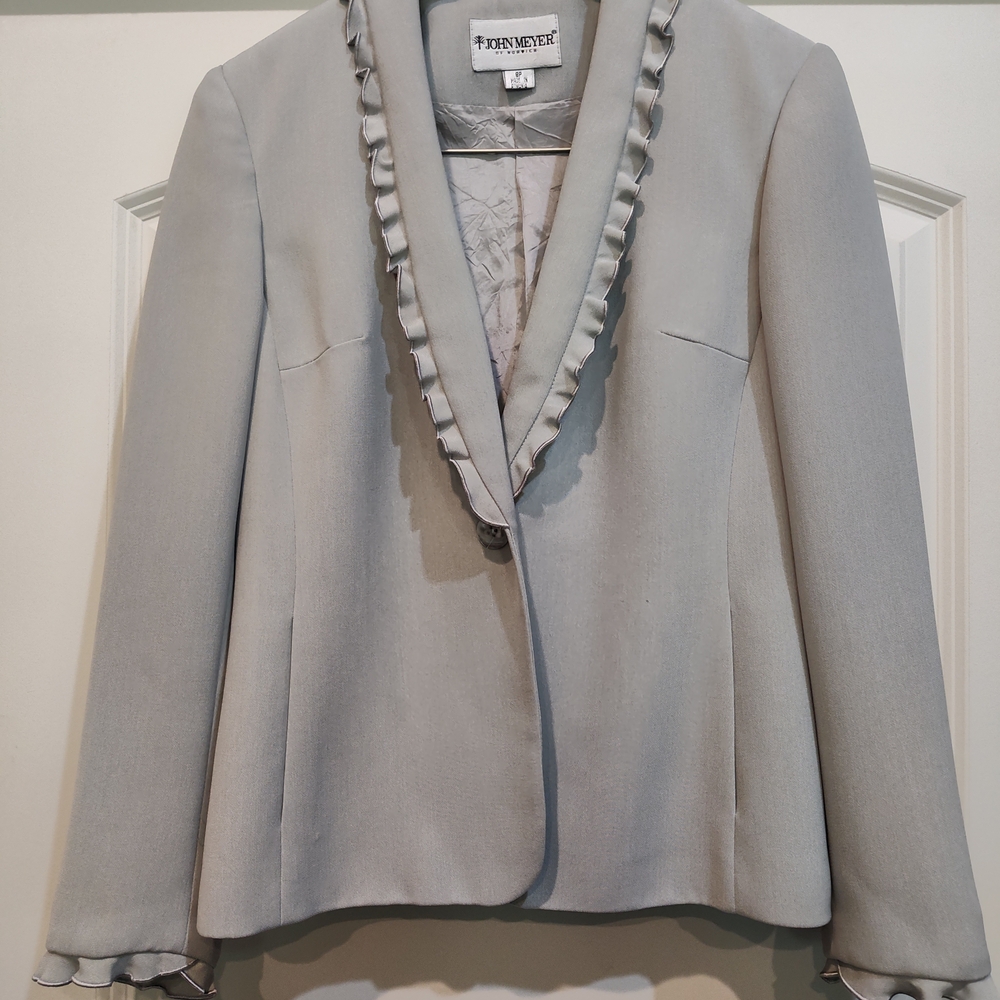 Chic Gray Blazer with Ruffle Detail